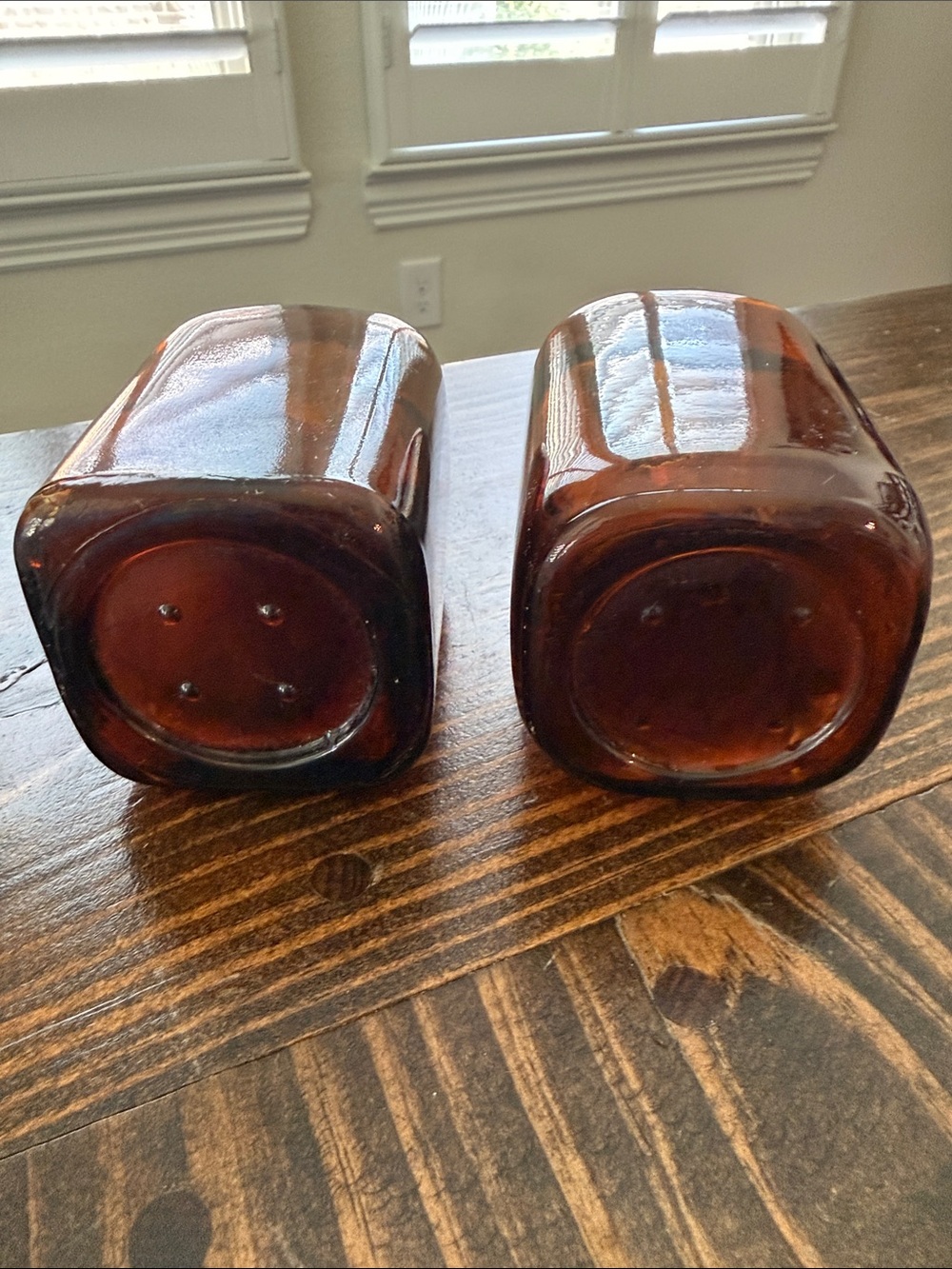 Amber Glass Jar Vases — Set of Two Decorative Amber Snuff Jars - Picture 2 of 4
